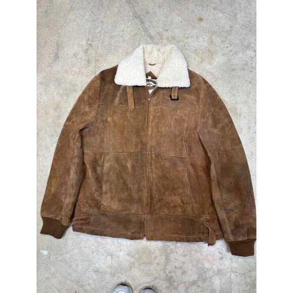 Vintage Midwest Traders Genuine Leather Suede Bomber Jacket | Sherpa Collar - Picture 2 of 12